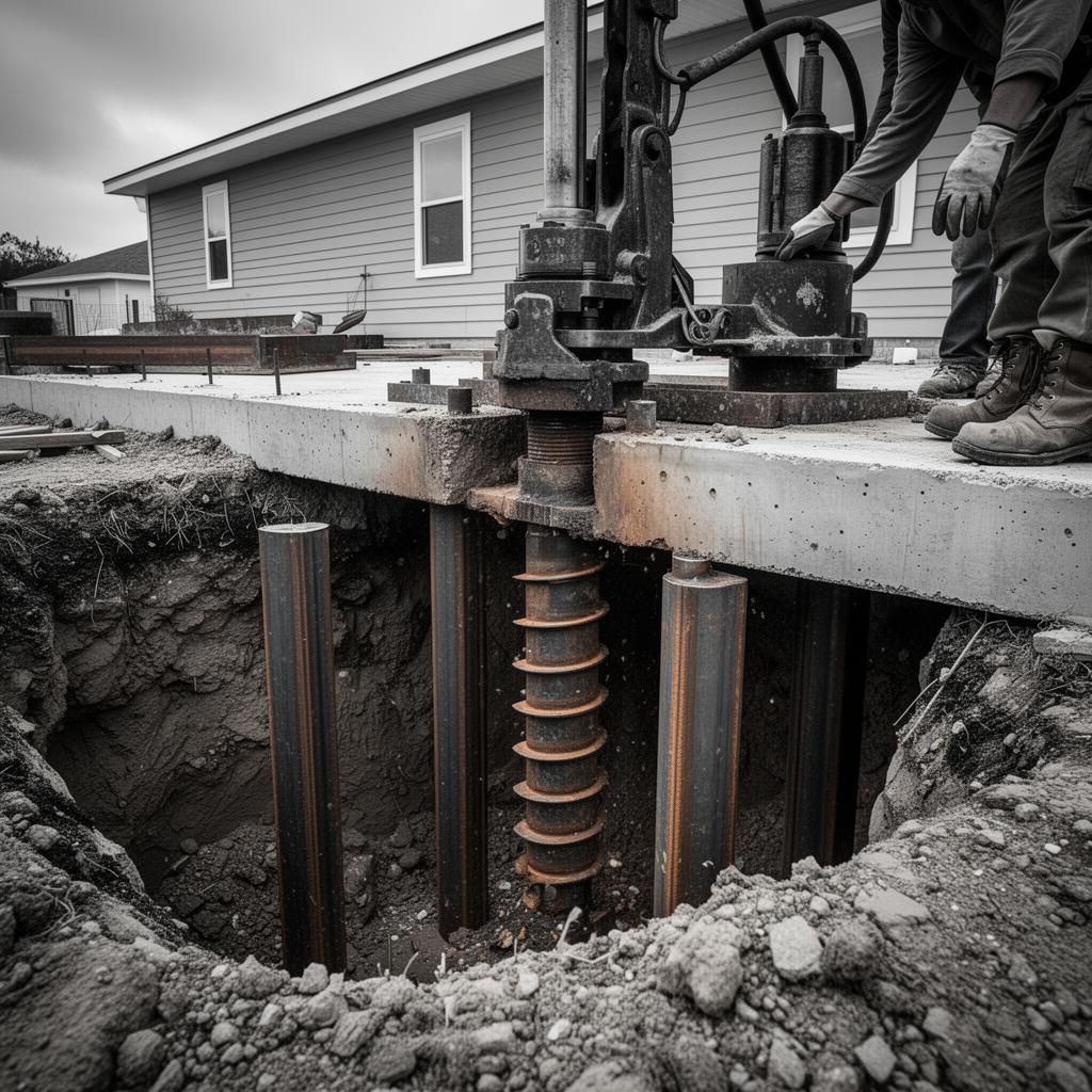 Reinforced concrete pier installation for foundation repair